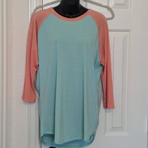 LulaRoe Mint and Peach Randy Tee, Size XL